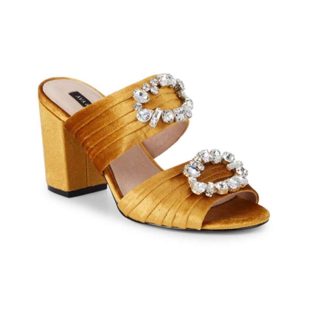 Ava & Aiden Perla Velvet Embellished Block Heel Sandals 10M